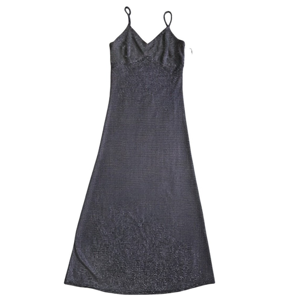 Last Tango Womens Black Silver Metallic Shimmer V-Neck Spaghetti Strap Dress - Picture 2 of 5